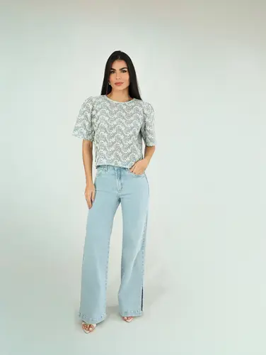 CALÇA WIDE LEG BARRA COM ABERTURA LATERAL