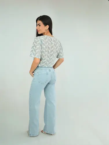 CALÇA WIDE LEG BARRA COM ABERTURA LATERAL